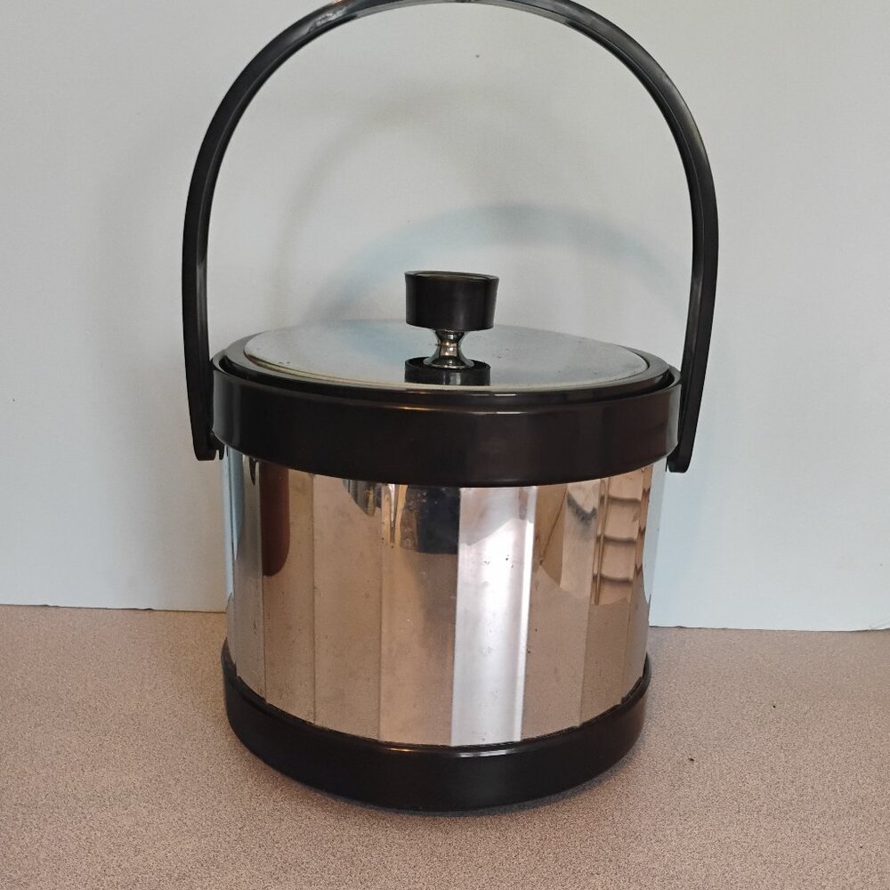 Vintage Atapco Chrome and Black Ice Bucket